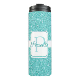 Teal Glitter Personalized Thermal Tumbler