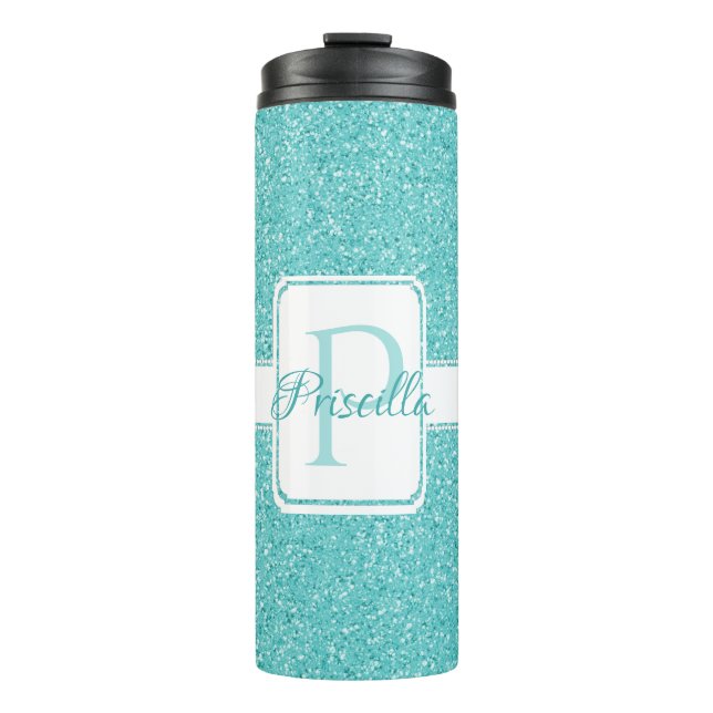 Teal Glitter Personalized Thermal Tumbler (Front)