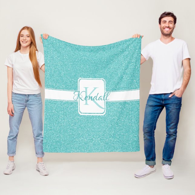 Teal Glitter Personalized Throw Blanket (In Situ)