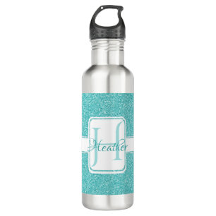 Teal Glitter Personalized Water Bottle