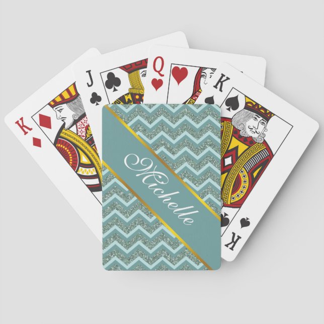 Teal Glitter Playing Cards (Back)