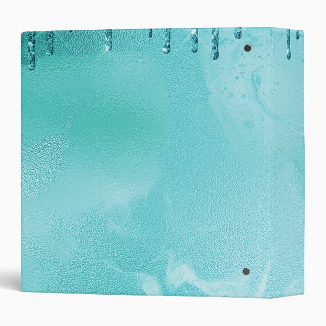 Teal Glitter Rain on Luxury Metal Marble Binder (Back/Spine)