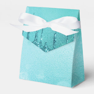 Teal Glitter Rain on Luxury Metal Marble Favor Box