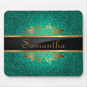 Teal Glitter Sequin Disco Personalized Mousepad