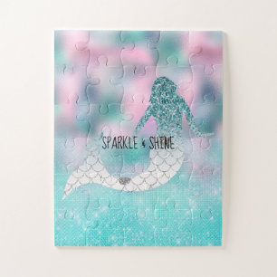 Teal Glitter Sparkle Mermaid Jigsaw Puzzle
