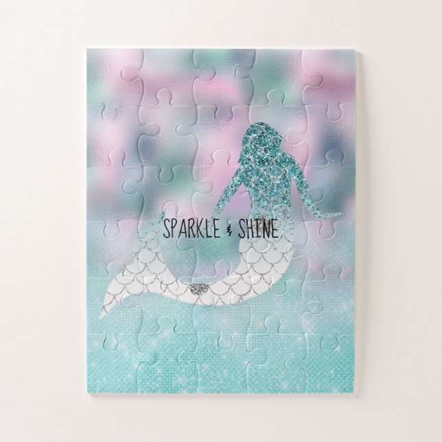 Teal Glitter Sparkle Mermaid Jigsaw Puzzle (Vertical)