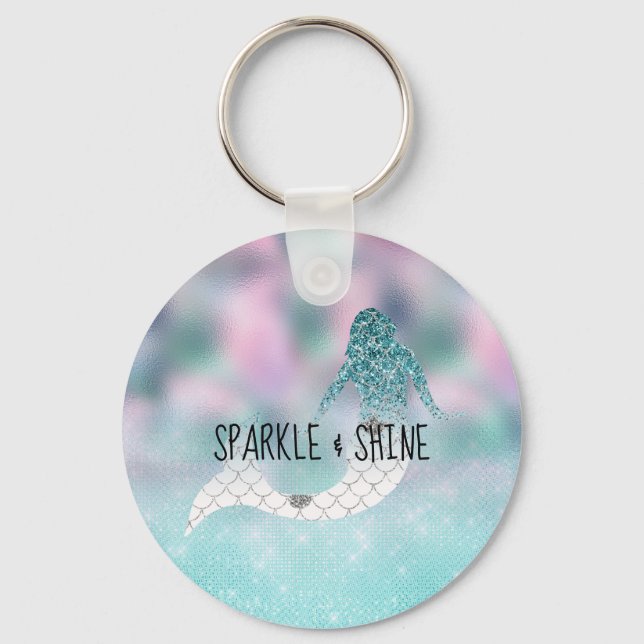 Teal Glitter Sparkle Mermaid Keychain (Front)