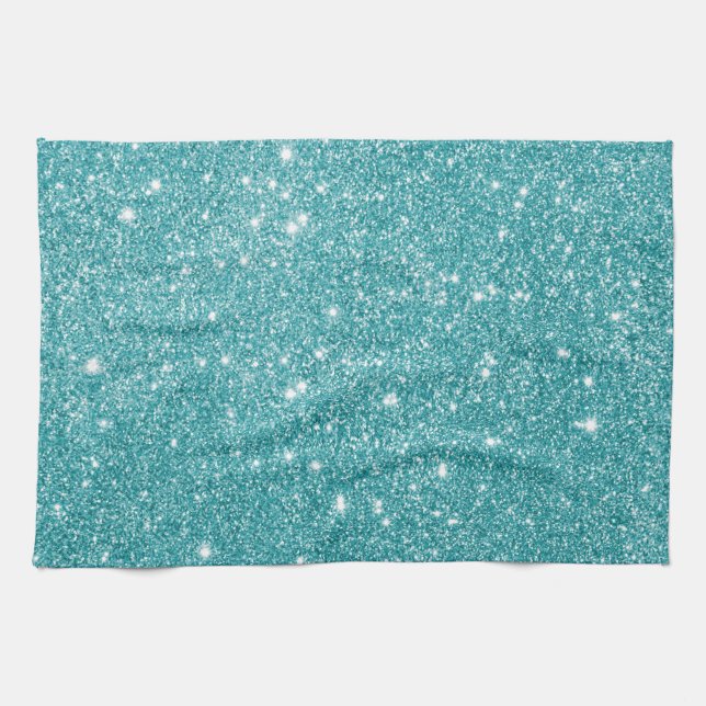 Teal Glitter Sparkles Kitchen Towel (Horizontal)