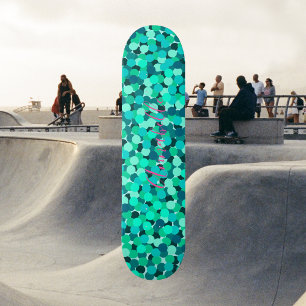 Teal Glitter Super Star Cute Skateboard
