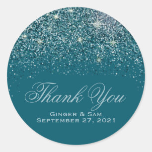 Teal Glitter Thank You Stickers