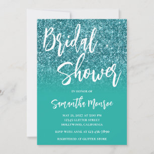 Teal Glitter Turquoise Gradient Bridal Shower Invitation