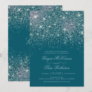 Teal Glitter Wedding Invitations
