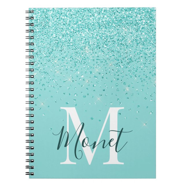 Teal Glitters Monogram Name Self Care Journal (Front)
