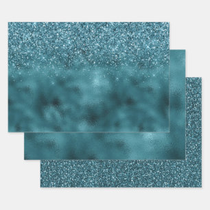 Teal Glitz Glitter Glam Wrapping Paper Sheet