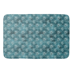 Teal Glitzy Glam Peacock Feathers Bath Mat