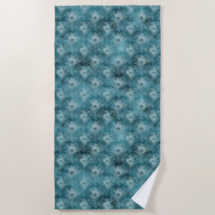 Teal Glitzy Glam Peacock Feathers Beach Towel