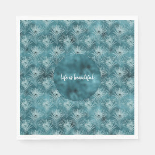Teal Glitzy Glam Peacock Feathers Napkin