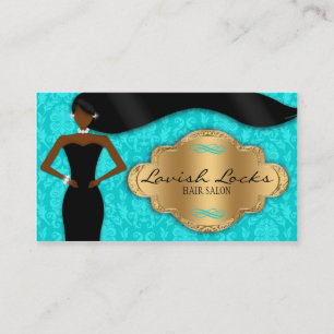 Teal Gold African American Hair Stylist Salon Business Card