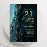 Teal Gold Agate 21st  Birthday Invitation<br><div class="desc">Teal and gold agate 21st birthday party invitation. Elegant modern design featuring turquoise teal blue watercolor agate marble geode background,  faux glitter gold and typography script font. Trendy invite card perfect for a stylish women's bday celebration. Printed Zazzle invitations or instant download digital printable template.</div>