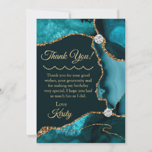 Teal Gold Agate Geode Birthday Thank You Card