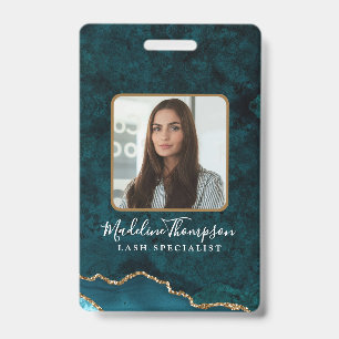 Teal Gold Agate Marble Business Company ID Badge
