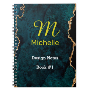 Teal & Gold Agate Marble Effect Notebook