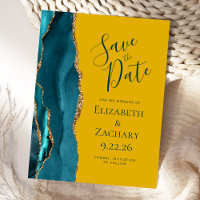 Teal Gold Agate Mustard Wedding Save the Date