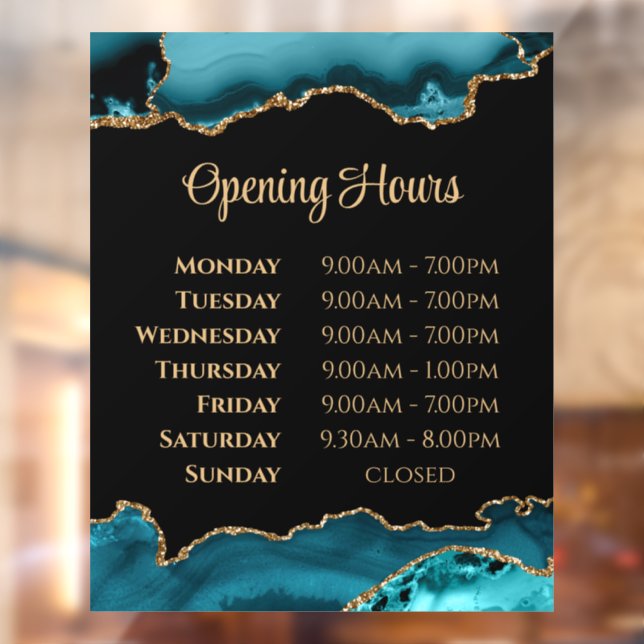 Teal Gold Agate Opening Hours Window Cling (Sheet 2)