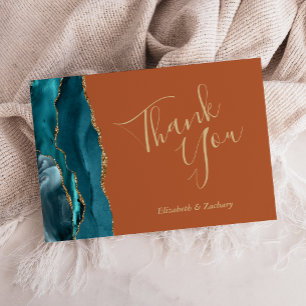 Teal Gold Agate Rust Wedding Flat Thank You Card