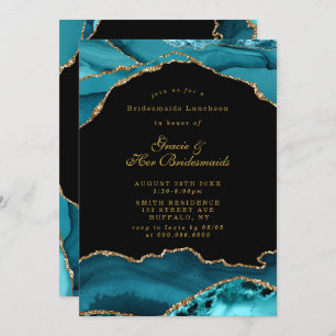 Teal Gold Agate Stone Bridesmaids Luncheon Invites