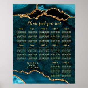 Teal Gold Agate Wedding 12 Tables Seating Chart