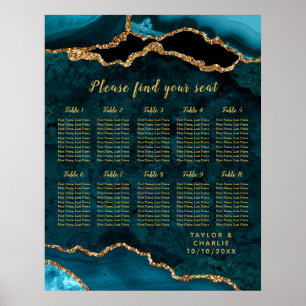 Teal Gold Agate Wedding Seating Chart 10 Table