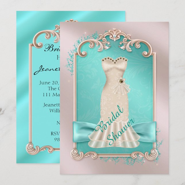 Teal Gold and Silver Bridal Shower Invitation (Front/Back)