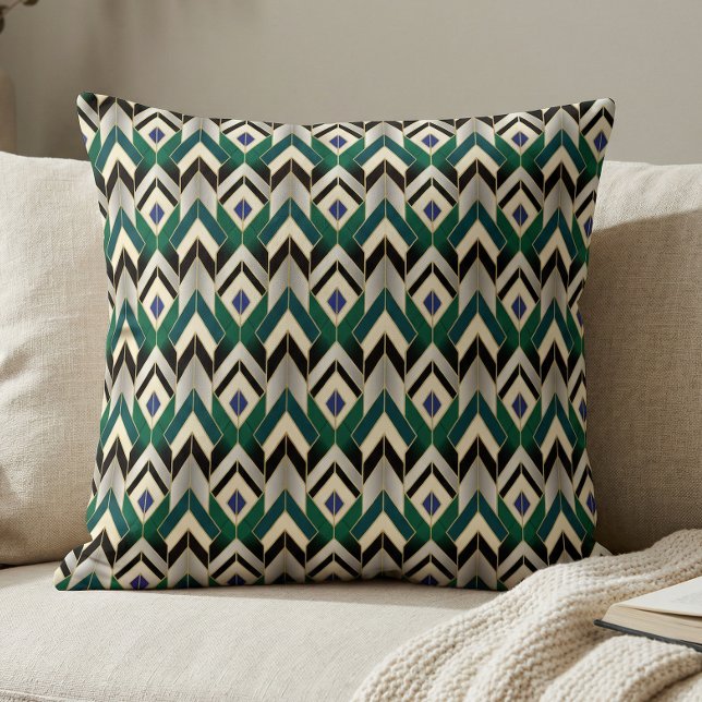 Teal Gold Art Deco Chevron Pattern Throw Pillow (Creator Uploaded)