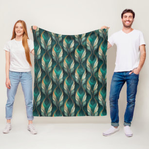 Teal & Gold Art Deco Geometric Pattern Design Fleece Blanket
