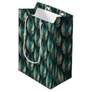 Teal & Gold Art Deco Geometric Pattern Design Medium Gift Bag