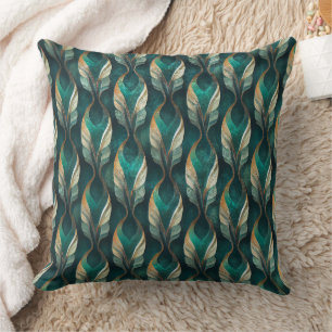 Teal & Gold Art Deco Geometric Pattern Design Throw Pillow