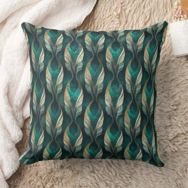 Teal & Gold Art Deco Geometric Pattern Design Throw Pillow (Blanket)