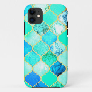Teal, Gold, Blue Green Mermaid Pattern iPhone 11 Case