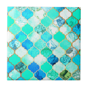 Teal, Gold, Blue Green Mermaid Pattern Tile