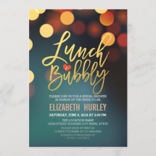 Teal Gold Bokeh Lights Lunch Bubbly Bridal Shower Invitation