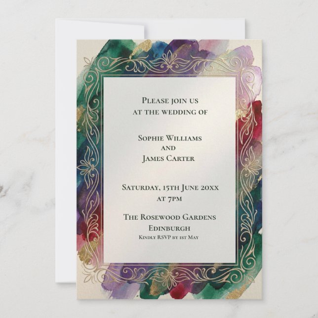 Teal Gold Botanical Wedding Invitation (Front)