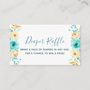 Teal Gold Boy Baby Shower Diaper Raffle Ticket Enclosure Card