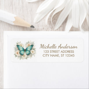 Teal Gold Butterfly with Delicate  Return Address 