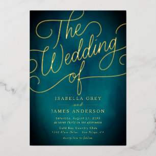 Teal Gold Calligraphy Script Wedding