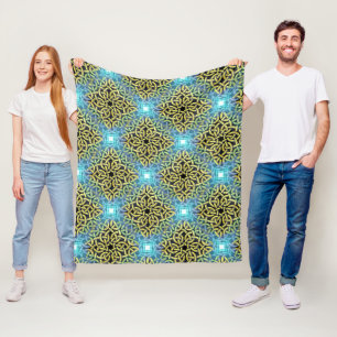 Teal & Gold Celtic Knot Pattern Fleece Blanket