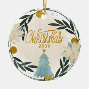 Teal Gold Christmas Tree Ceramic Ceramic Ornament