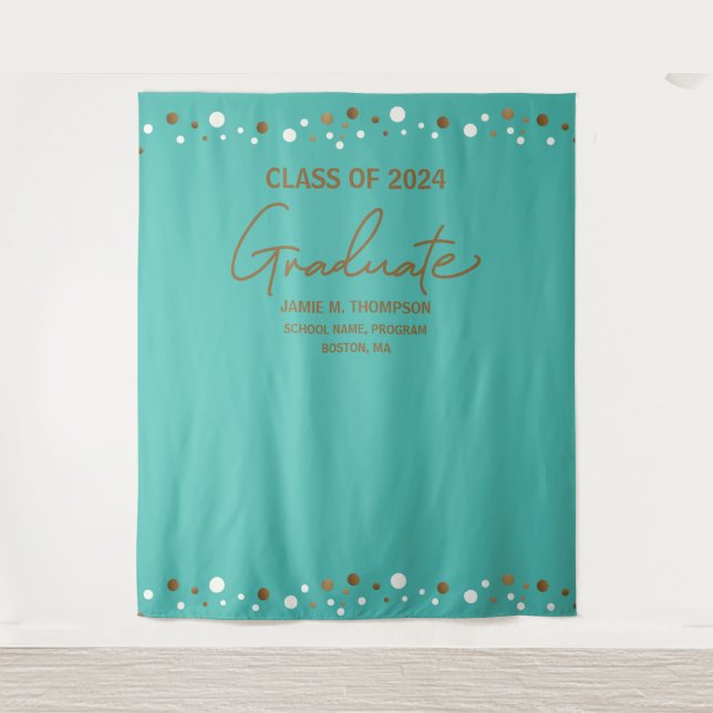 Teal Gold Class of 2024 backdrop graduation Tapestry (Front)