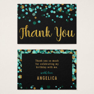 Teal Gold Confetti Black Birthday Thank You