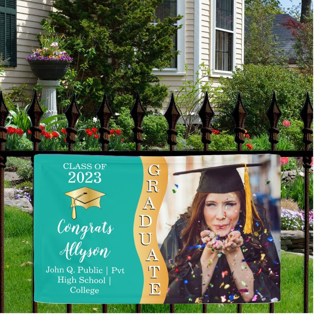 Teal | Gold Congrats Graduate Wave Photo Banner (Creator Uploaded)